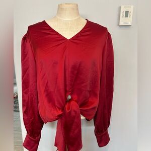 Karen Kane Vivid Red Satin Blouse Size L New with tags